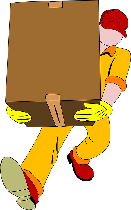professional mover in uniform carrying a box